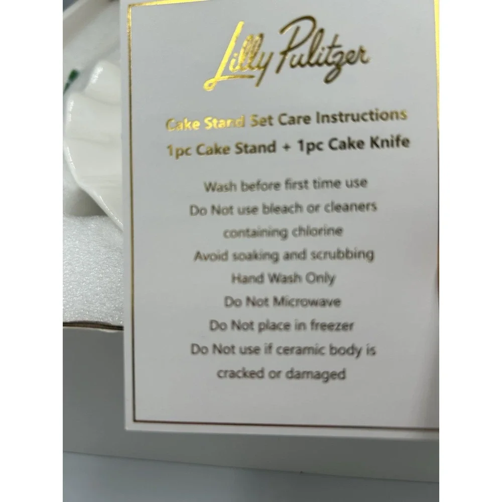 Lilly Pulitzer 017521 12in Ceramic Cake Stand & Knife Set Green/White Floral